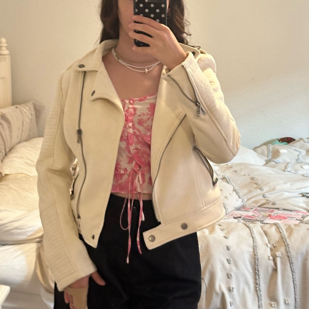 Beige suede biker jacket